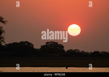Sunset over the Chobe river in Chobe National Park, on the border of Botswana and Namibia Stock Photo