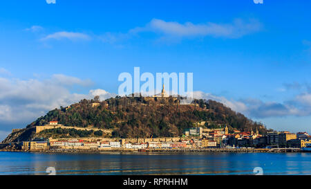 Landscape view of the Old Town and mount Urgull in San Sebastian, Spain Stock Photo