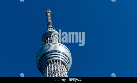 TOKYO, JAPAN - FEBRUARY 1, 2019: Tokyo Skytree, a broadcasting, restaurant, and observation tower in Sumida, Tokyo,and the tallest building in Japan Stock Photo