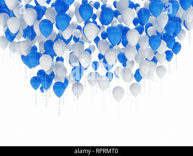 Celebration background with blue and white balloons, isolated on white  background. 3D render Stock Photo - Alamy
