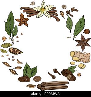 Vector hand drwan spices wreath isolated on white background Stock Vector