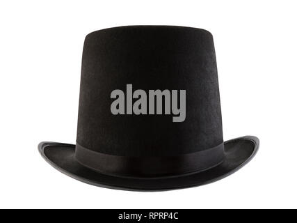 Black vintage top hat isolated on white background Stock Photo