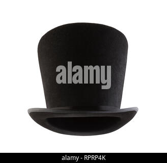 Extra tall black vintage top hat isolated on white background Stock Photo