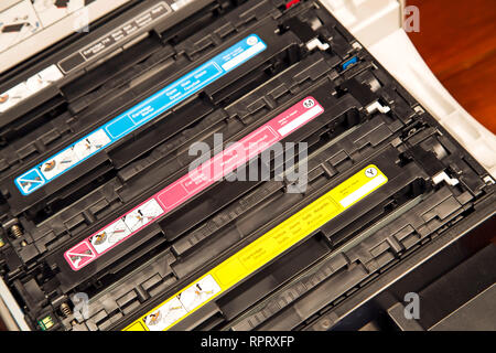 Laser cartridges in an open printer Stock Photo