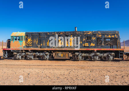Old locomotive on Wadi Rum Station near Wadi Rum valley Stock Photo