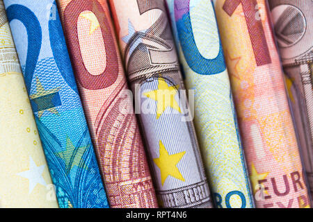euro bills closeup, European currency cash money, € Stock Photo