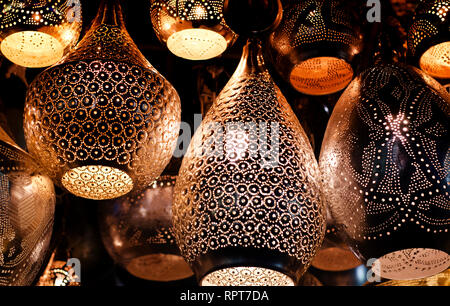 Traditional islamic lantern on a store of an old arabian market. Stock Photo