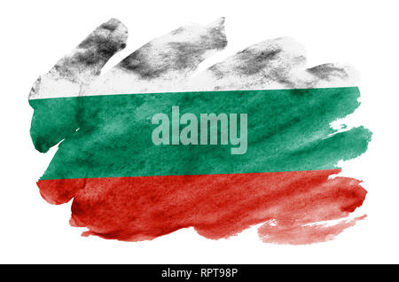 Bulgaria flag  is depicted in liquid watercolor style isolated on white background. Careless paint shading with image of national flag. Independence D Stock Photo