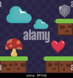classic video game scene with fungus vector illustration design Stock Vector