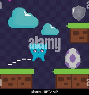 classic video game scene with alien character vector illustration design Stock Vector