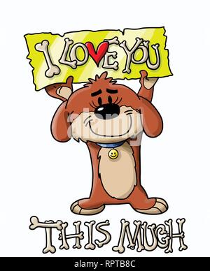 Cartoon puppy showing his love with a banner vector illustration Stock Vector