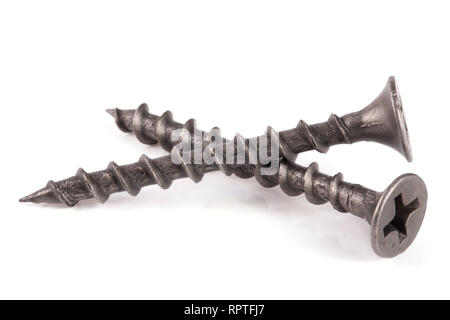 two metal screws isolated on white background Stock Photo