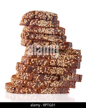 slices of black bread with sesame seeds isolated on white background Stock Photo