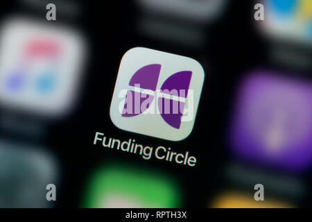 A close-up shot of the Funding Circle app icon, as seen on the screen of a smart phone (Editorial use only) Stock Photo