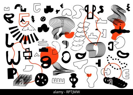 Unique Trendy Artistic Collection Of Abstract Shapes In Handmade Technique Stock Vector