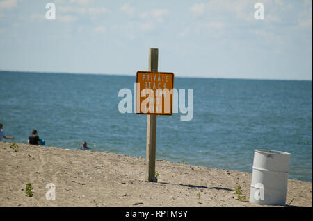 Sign for Private Beach on Lake Erie, Ashtabula, Oh Stock Photo