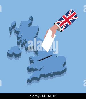 Vote for British election over a United Kingdom map. All the objects, shadows and background are in different layers. Stock Vector