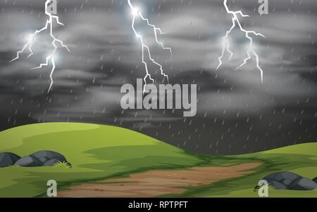 Land scape storm scene illustration Stock Vector