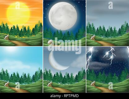 Set of different nature scenes illustration Stock Vector