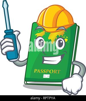 Automotive green passport on the mascot table Stock Vector