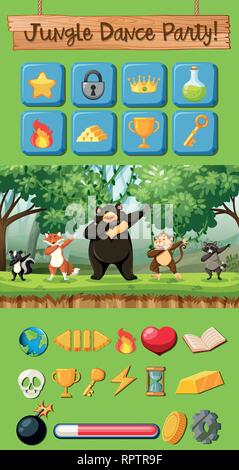 jungle dance party game pack illustration Stock Vector