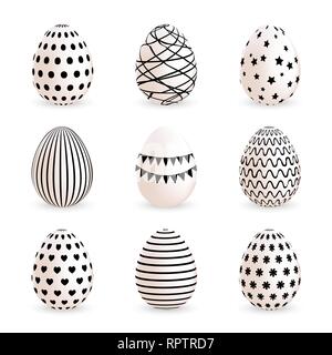 Modern painted Easter eggs set on white background. Vector illustration Stock Vector