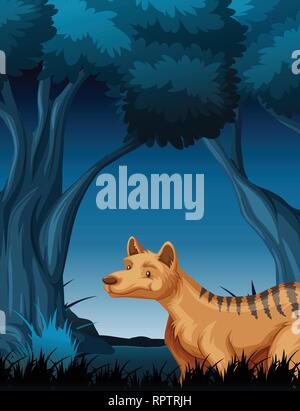 A hyena in dark forest illustration Stock Vector