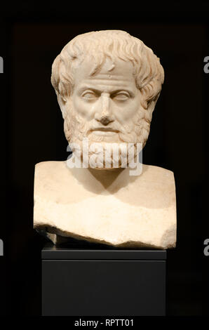 Philosophy. Aristotle. The marble bust of the great philosopher Aristotle, found in 2005 during archaeological excavations, Acropolis Museum of Athens Stock Photo