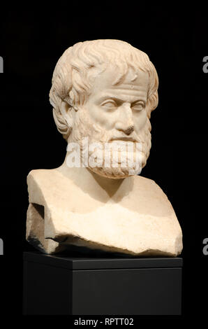 Philosophy. Aristotle. The marble bust of the great philosopher Aristotle, found in 2005 during archaeological excavations, Acropolis Museum of Athens Stock Photo
