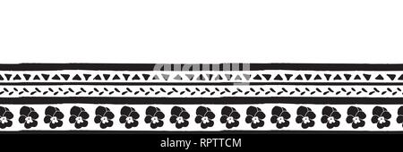 Vector seamless border with black and white color pansy hand drawn stripes and triangles . Hand drawn black stripes and triangles. Stock Vector