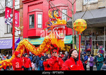 VanCity Dragon Dance team, Chinese New Year Lunar New Year Parade, Chinatown, Vancouver, British Columbia, Canada Stock Photo