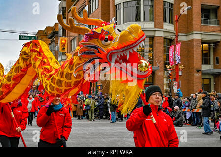 VanCity Dragon dance team, Chinese New Year Lunar New Year Parade, Chinatown, Vancouver, British Columbia, Canada Stock Photo