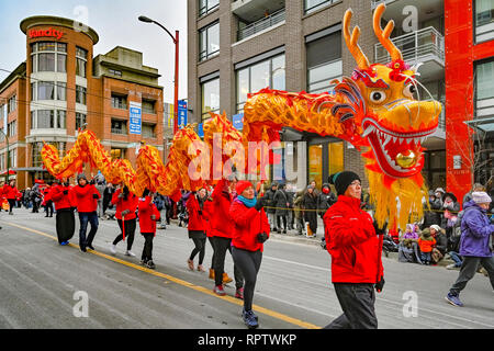 VanCity Dragon dance team, Chinese New Year Lunar New Year Parade, Chinatown, Vancouver, British Columbia, Canada Stock Photo