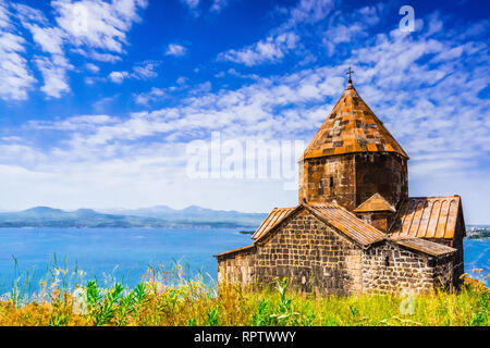 Scenic view of an old Sevanavank church in Sevan in Armenia Stock Photo