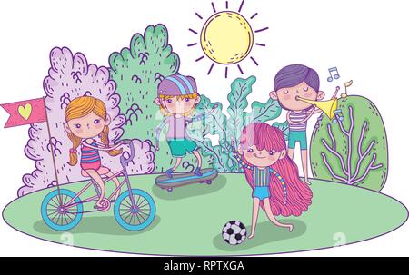 little kids practicing sport in park Stock Vector