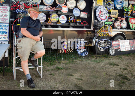 Fans arrive at NASCAR races in Charlotte a  week before the big race to enjoy festivities, sales, and concerts throughout the week. Stock Photo