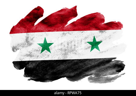 Syria flag  is depicted in liquid watercolor style isolated on white background. Careless paint shading with image of national flag. Independence Day  Stock Photo