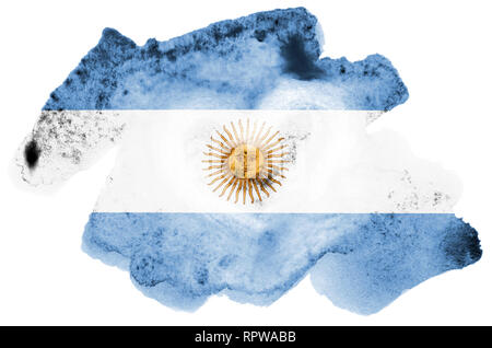 Argentina flag  is depicted in liquid watercolor style isolated on white background. Careless paint shading with image of national flag. Independence  Stock Photo