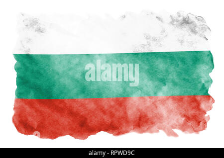 Bulgaria flag  is depicted in liquid watercolor style isolated on white background. Careless paint shading with image of national flag. Independence D Stock Photo