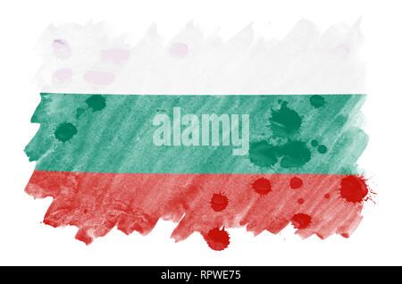 Bulgaria flag  is depicted in liquid watercolor style isolated on white background. Careless paint shading with image of national flag. Independence D Stock Photo