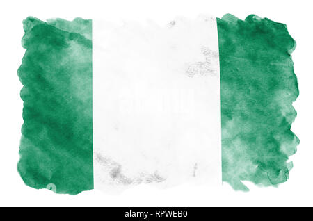 Nigeria flag  is depicted in liquid watercolor style isolated on white background. Careless paint shading with image of national flag. Independence Da Stock Photo