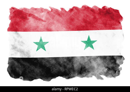 Syria flag  is depicted in liquid watercolor style isolated on white background. Careless paint shading with image of national flag. Independence Day  Stock Photo