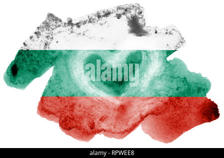 Bulgaria flag  is depicted in liquid watercolor style isolated on white background. Careless paint shading with image of national flag. Independence D Stock Photo