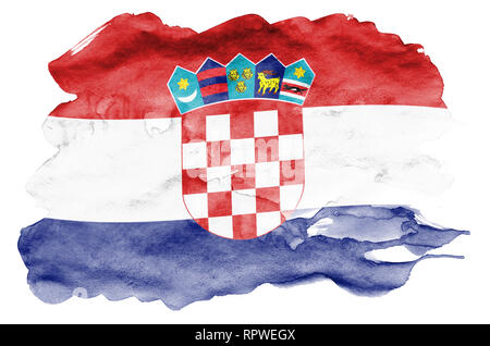 Croatia flag  is depicted in liquid watercolor style isolated on white background. Careless paint shading with image of national flag. Independence Da Stock Photo