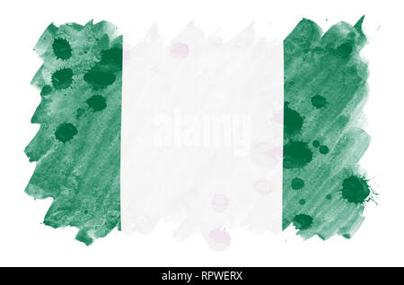 Nigeria flag  is depicted in liquid watercolor style isolated on white background. Careless paint shading with image of national flag. Independence Da Stock Photo