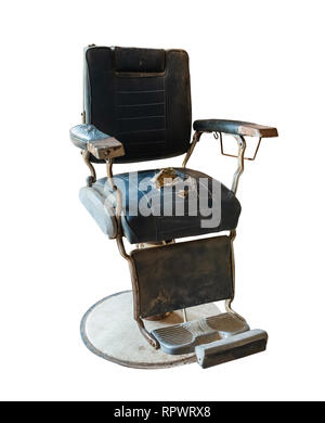 Old Vintage barber chair on white background with clipping path Stock Photo