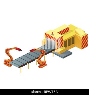 Robotic conveyor belt isolated on white background. Vector cartoon close-up illustration. Stock Vector