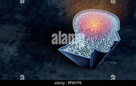 Autism mind puzzle concept of autistic development disorder as a symbol of a communication and social behavior psychology as a maze shaped as a head. Stock Photo