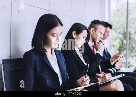 group of people preparing interview and waiting in office Stock Photo