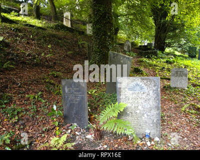 Overgrown graveyard at Minster Church, Boscastle, Cornwall, UK Stock Photo